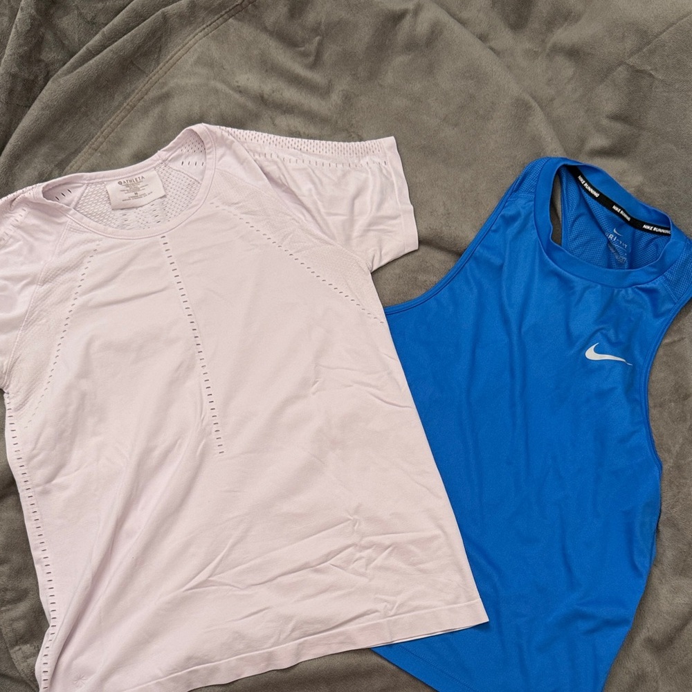 Bundle: Nike Blue Racerback Tank and Athleta Light Pink Crew Tee